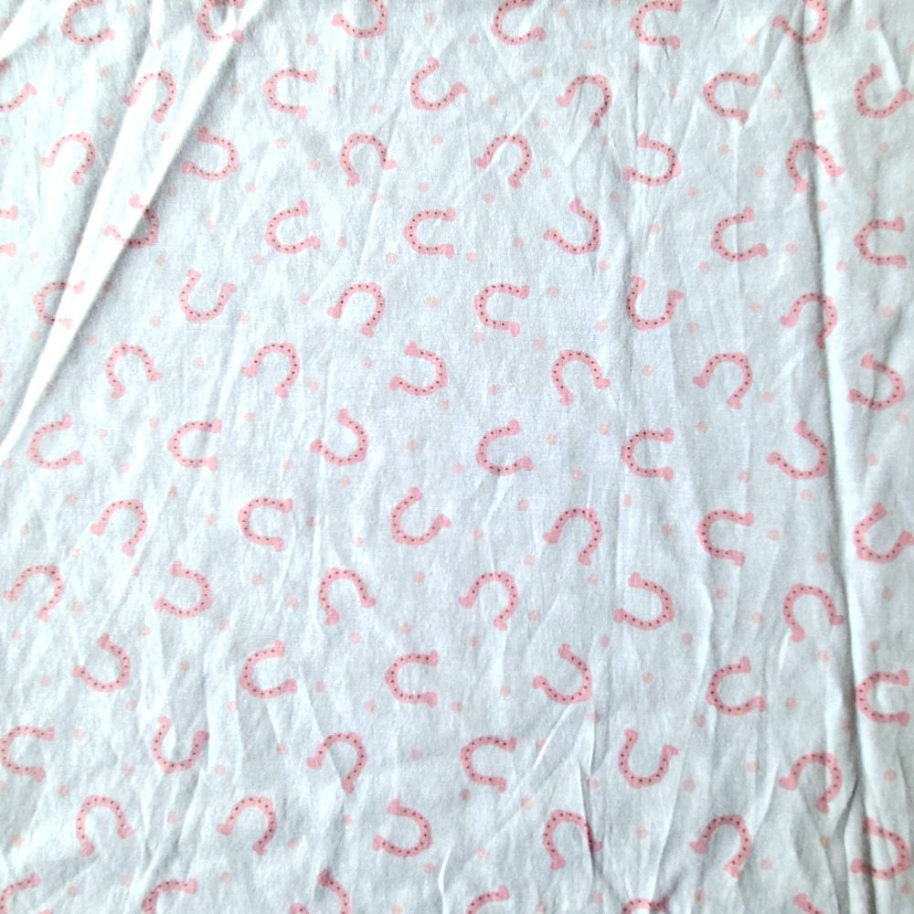 Horeshoe Full Flat Sheet White Pink Fabric Equestrian Girls Kids Teen